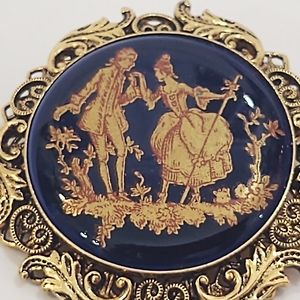 Vintage Limoges Cobalt Blue and Gold Brooch